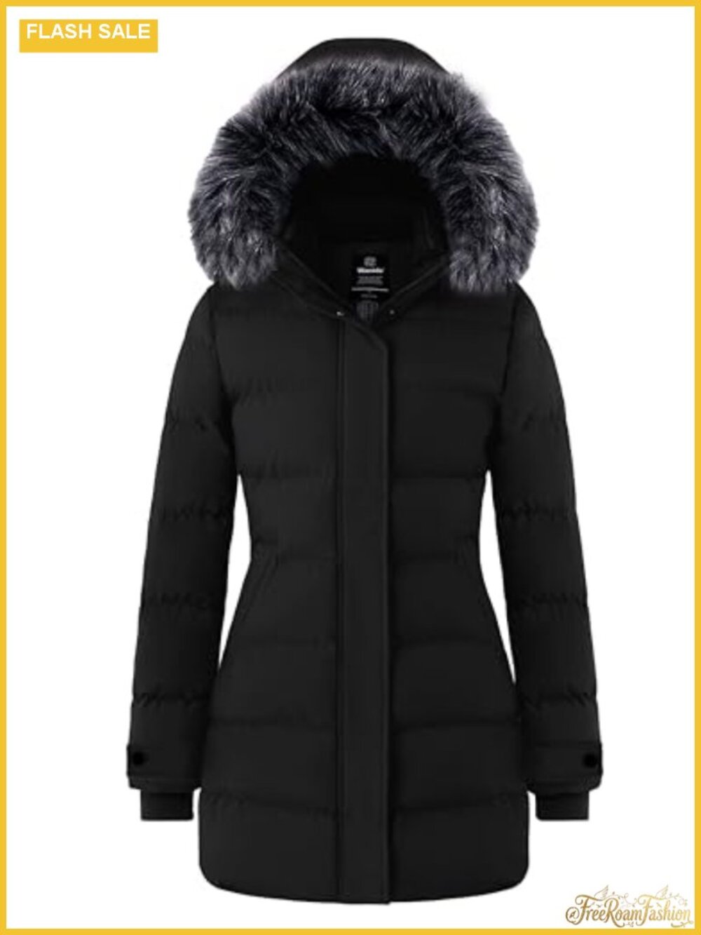 Women's Long Quilted Puffer Winter Coat with Faux Fur Hood